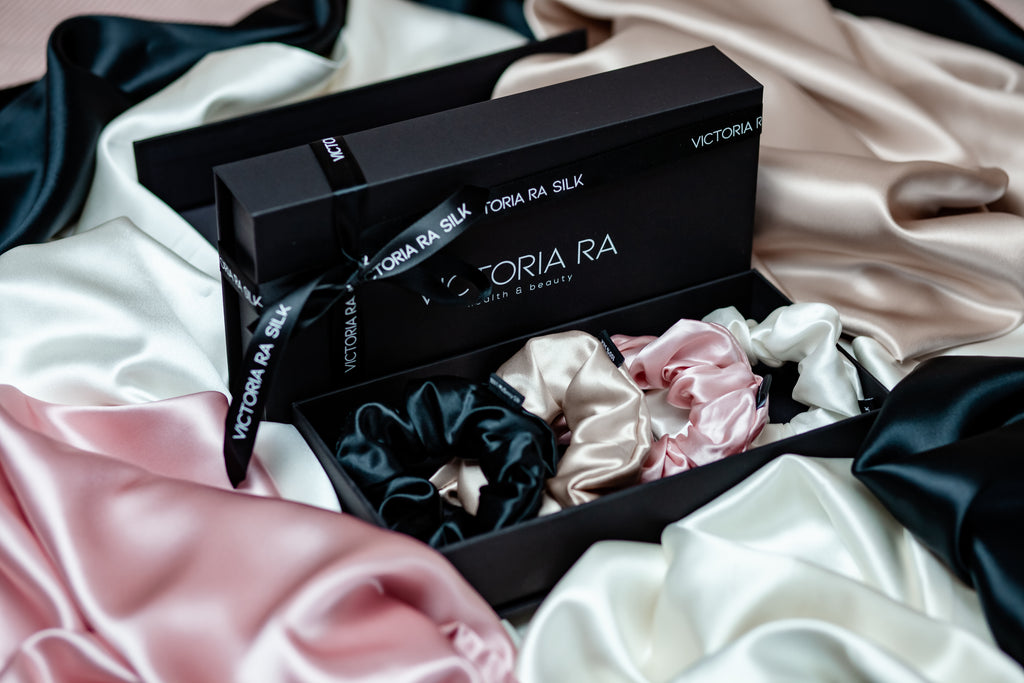 Luxury 22mm Mulberry Silk Hair Scrunchies Gift Box - 4 Big Size Scrunchies